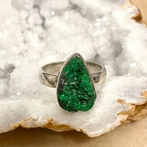 RARE Green Uvarovite Garnet Sterling Silver Ring 925 Size 7.5